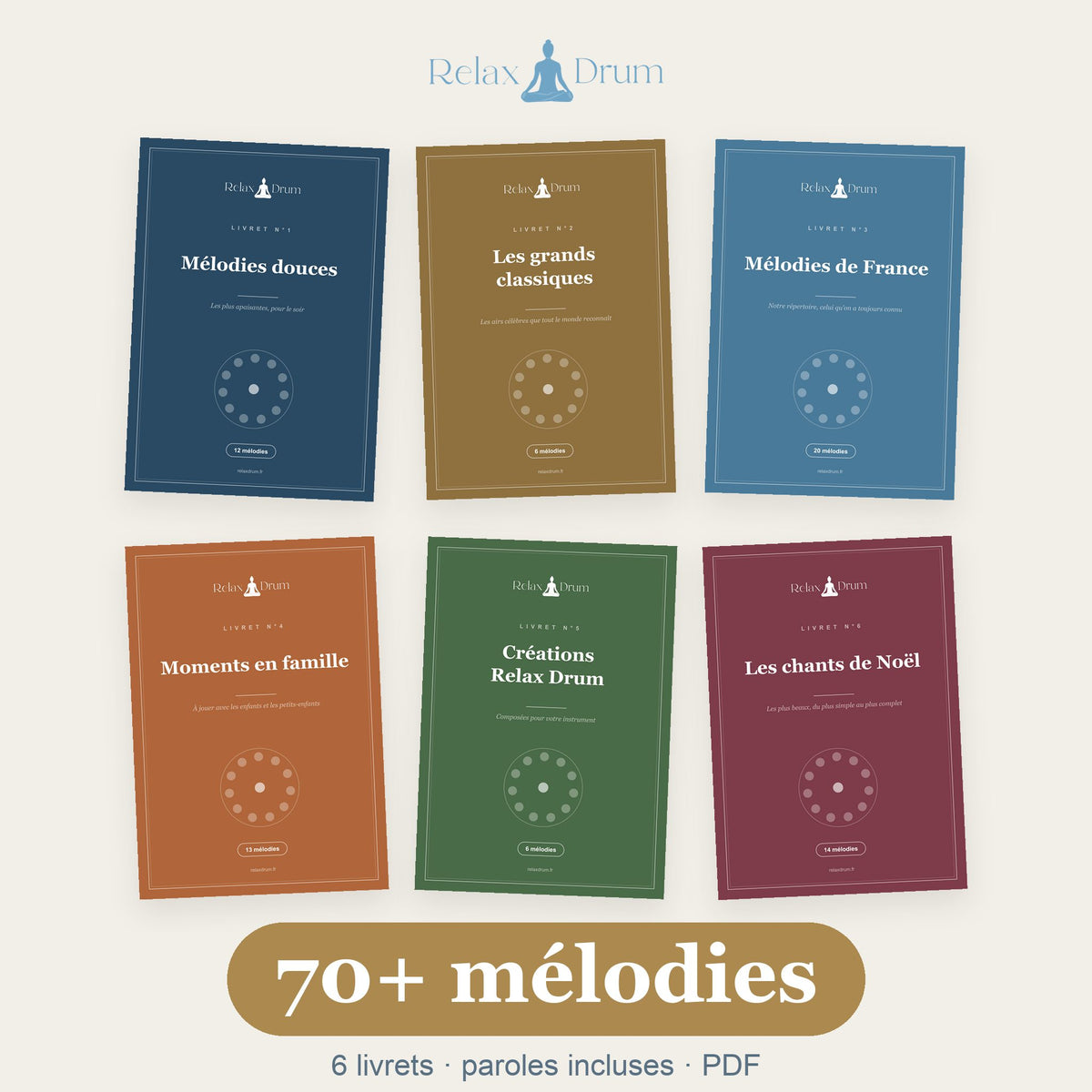 Les Livrets de mélodies Relax Drum — pack complet de 6 livrets, 70+ mélodies